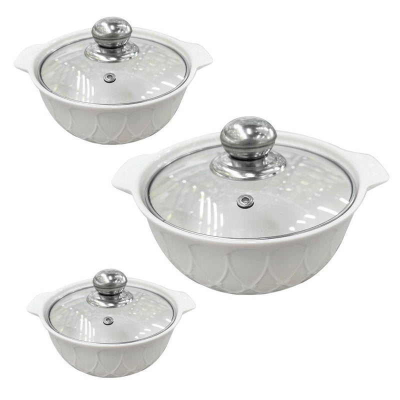 White Ceramic Gold Rim Bowl Fine Porcelain Casserole Set of 3 Pcs 7''+8''+9''