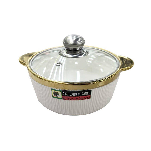 White Ceramic Gold Rim Bowl Fine Porcelain Casserole Set of 3 Pcs 7''+8''+9''