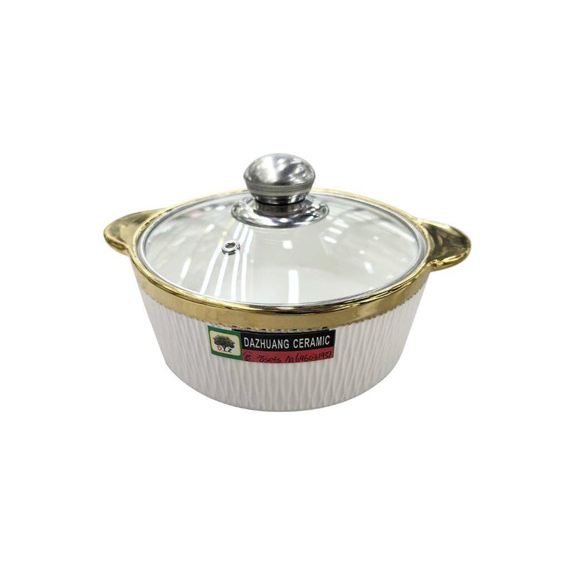 White Ceramic Gold Rim Bowl Fine Porcelain Casserole Set of 3 Pcs 7''+8''+9''