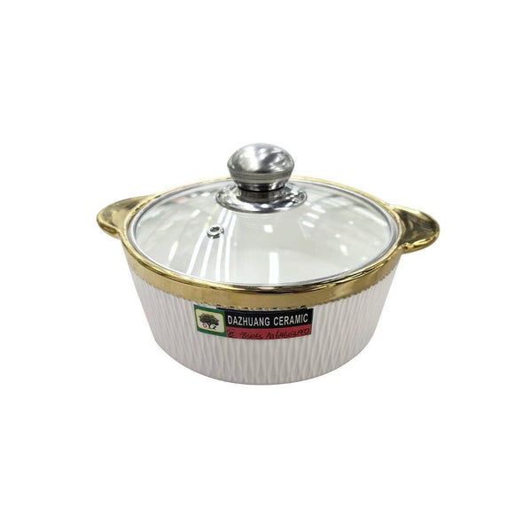 White Ceramic Gold Rim Bowl Fine Porcelain Casserole Set of 3 Pcs 7''+8''+9''