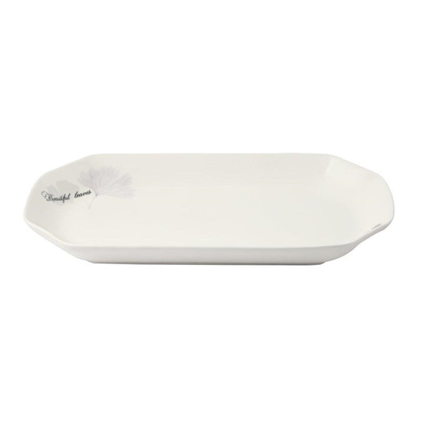 White Ceramic Floral Print Tableware Oval Serving Dish Plate 30 cm