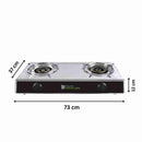 Stainless Steel Gas Stove Double Burner AGA Approved - 73*37*12 cm with Optional Regulator - Classic Homeware & Gifts