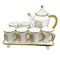 Ceramic Tea Cups with Kettle and Tray Set of 8 Pcs Abstract Print 8pcsï¼ˆ8.5*9.5/10*24 cmï¼‰