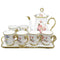 Ceramic Tea Cups with Kettle and Tray Set of 8 Pcs Abstract Print 8pcsï¼ˆ8*9/10*25 cmï¼‰