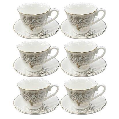 Ceramic Coffee Cup and Saucer Set of 6 Pcs Abstract Print 7*5.5/11 cm