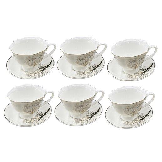 Ceramic Tea Cup and Saucer Set of 6 Pcs Abstract Print 9.5*7/14 cm