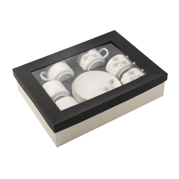 Ceramic Coffee Cup and Saucer Set of 6 Pcs Abstract Print 6.5*4.5/11 cm