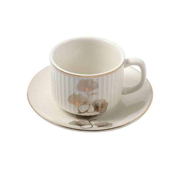 Ceramic Coffee Cup and Saucer Set of 6 Pcs Abstract Print 6.5*4.5/11 cm