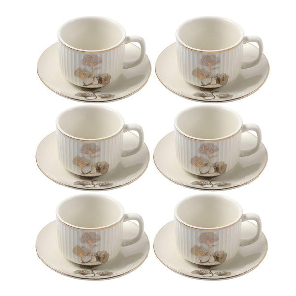 Ceramic Coffee Cup and Saucer Set of 6 Pcs Abstract Print 6.5*4.5/11 cm