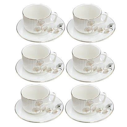 Ceramic Tea Cup and Saucer Set of 6 Pcs Abstract Print 7.5*5.5/14 cm