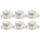 Ceramic Coffee Cup and Saucer Set of 6 Pcs Abstract Print 6.5*4.5/11 cm