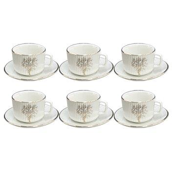 Ceramic Coffee Cup and Saucer Set of 6 Pcs Abstract Print 6.5*4.5/11 cm