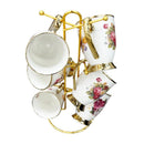 Ceramic Coffee Mug Set of 6 Pcs with Stand Floral Pattern shelf39 cm /8.5*10.5 cm