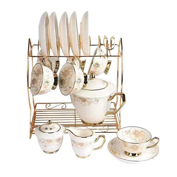 Ceramic Tea Cup Sugar Pot Kettle with plate and Stand Set 15/10*6.5 cm
