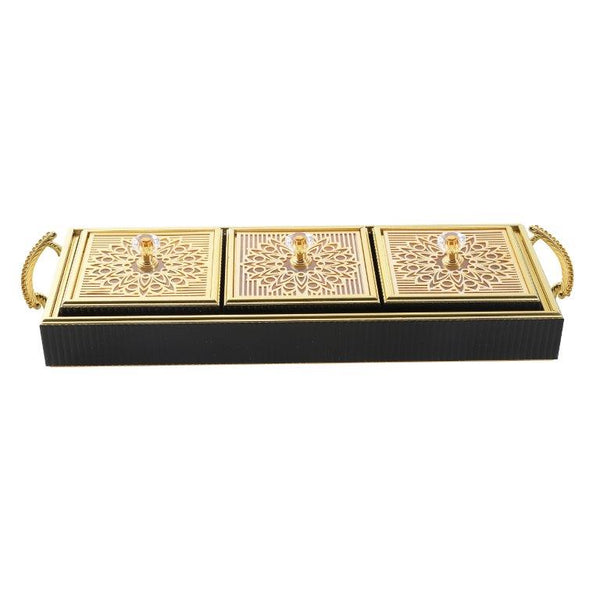 Deco Candy Box Nuts and Chocolates 3 Slot Serving Tray with Lid 47*7.5*8 cm