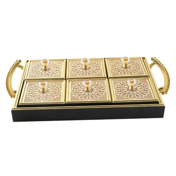 Deco Candy Box Nuts and Chocolates 6 Slot Serving Tray with Lid 47.5*30*8 cm