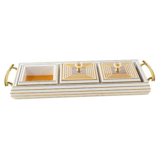 Deco Candy Box Nuts and Chocolates 3 Slot Serving Tray with Lid 47*7.5*8 cm