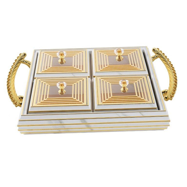 Deco Candy Box Nuts and Chocolates 3 Slot Serving Tray with Lid 34*30*8 cm