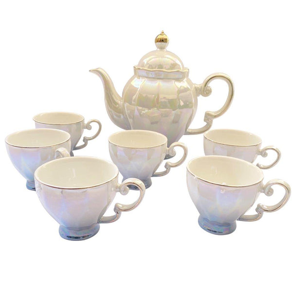 Ceramic Tea Cup with Kettle and Serving Tray Set of 8 Pcs ** 9*7.5/9.5*23.5/30.5*4.5cm