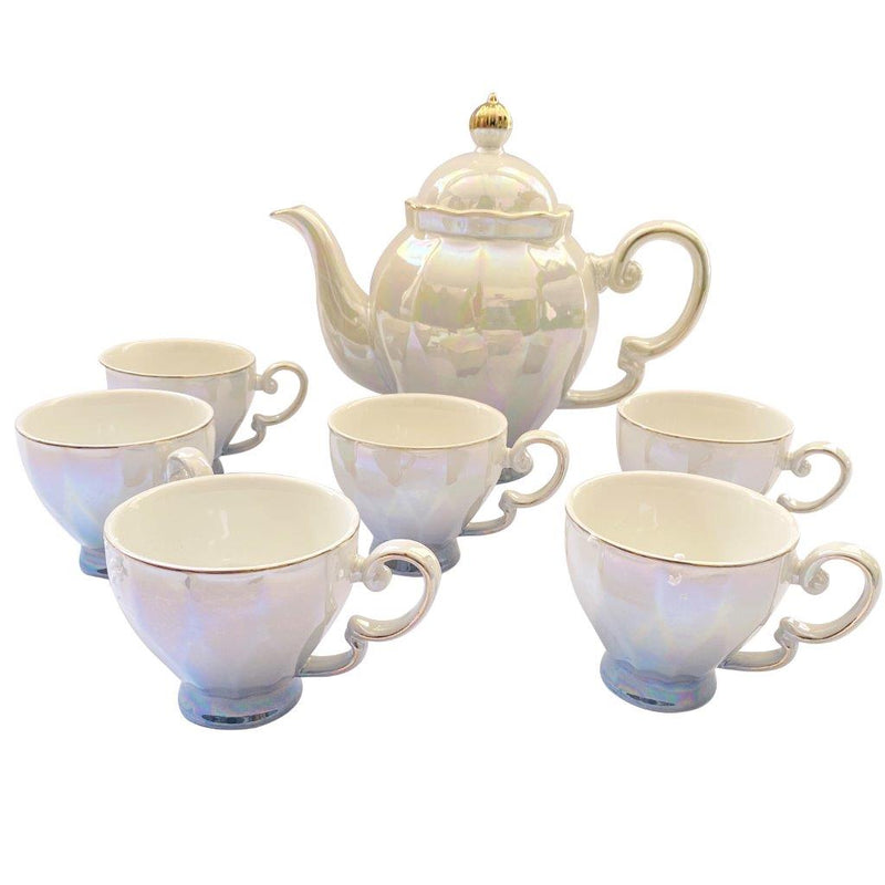 Ceramic Tea Cup with Kettle and Serving Tray Set of 8 Pcs ** 9*7.5/9.5*23.5/30.5*4.5cm