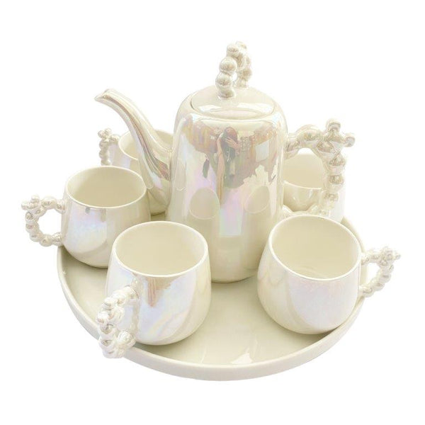 Ceramic Tea Cup with Kettle and Serving Tray Set of 8 Pcs ** 7*7.5/23*8/30.5*4.5 cm
