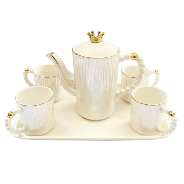 Ceramic Tea Cup with Kettle and Serving Tray Set of 8 Pcs ** 7.5*9/21*11/23.5*40.5 cm