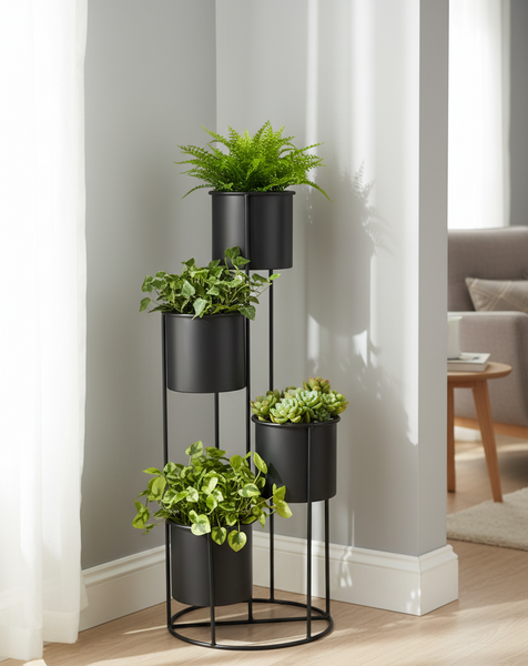 Home Decor Black Metal Corner Plant Stand 40*110 cm