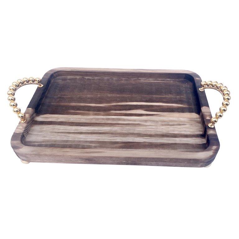 Wooden Serving Tray Set of 2 with Brass Handles 29*39+23*33 cm