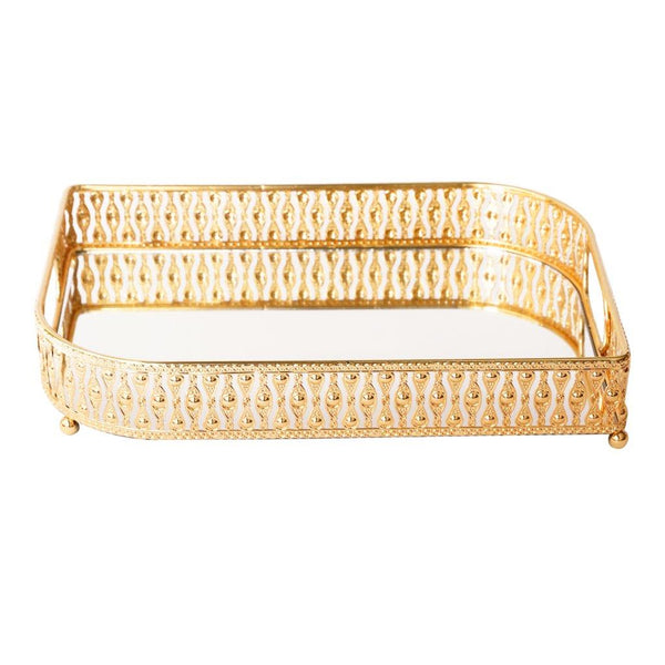 Deco Beige Metal Rectangular Serving Tray Set of 2 Pcs 25*35/40*30 cm