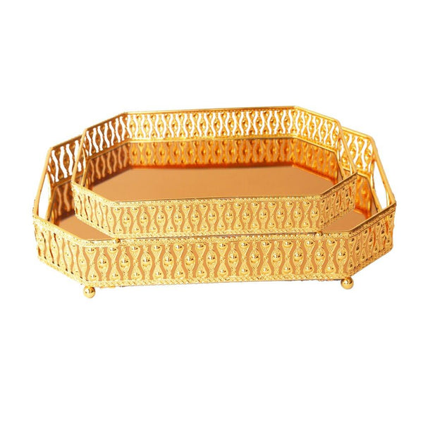 Deco Gold Metal Rectangular Serving Tray Set of 2 Pcs 34*24.50/30*39.5 cm
