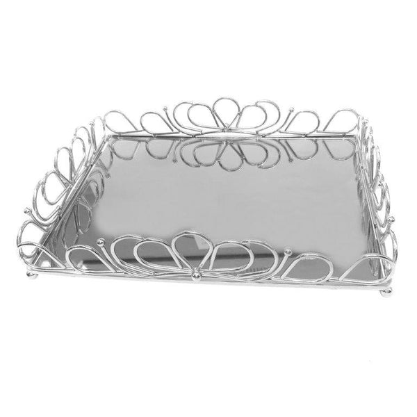 Vintage Silver Mirrored Tray Set of 2 with Deco Handles 25*35+30*40 cm