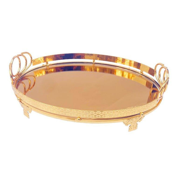 Vintage Gold Oval Mirrored Tray Set of 2 with Deco Handles 35*24+28*40 cm