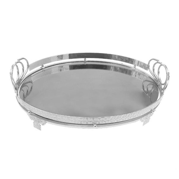 Vintage Silver Oval Mirrored Tray Set of 2 with Deco Handles 35*24+28*40 cm