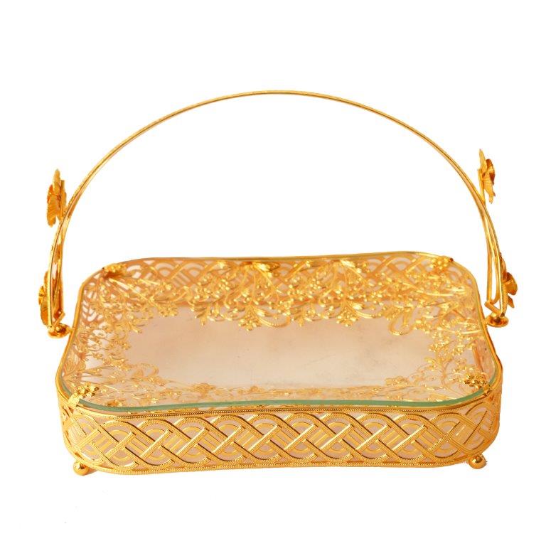Deco Gold Metal Rectangle Serving Tray Fruit Basket