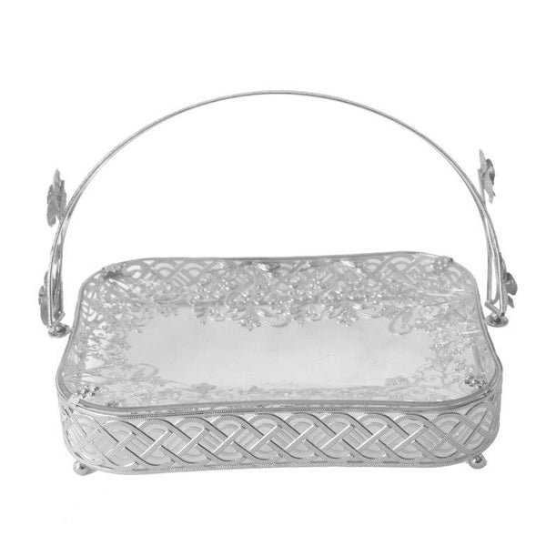 Deco Silver Metal Rectangle Serving Tray Fruit Basket