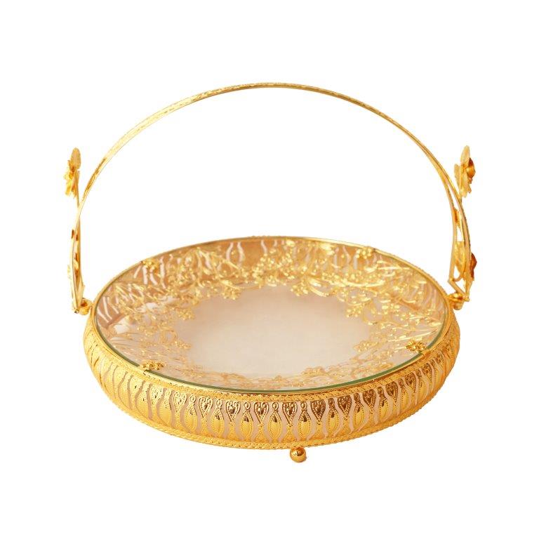 Deco Gold Metal Round Serving Tray Fruit Basket