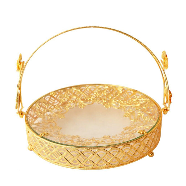 Deco Gold Metal Round Serving Tray Fruit Basket