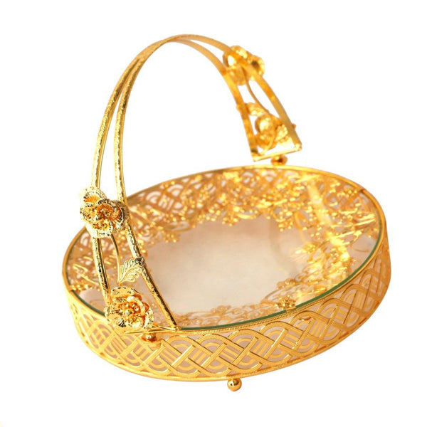 Deco Gold Metal Round Serving Tray Fruit Basket