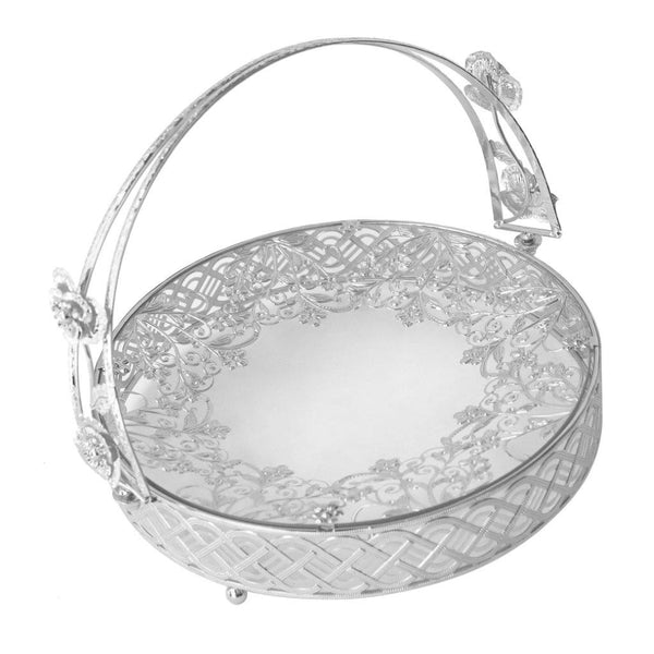 Deco Silver Metal Round Serving Tray Fruit Basket
