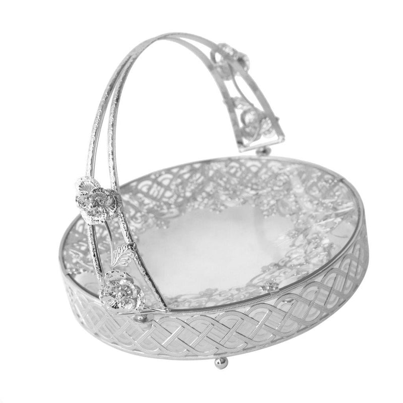 Deco Silver Metal Round Serving Tray Fruit Basket