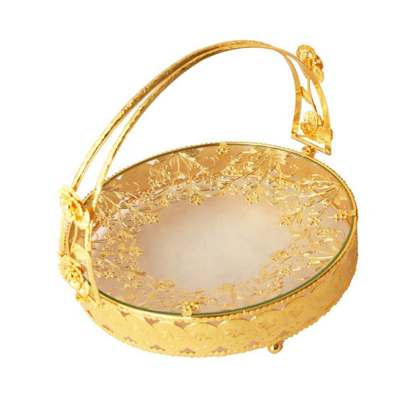Deco Gold Metal Round Serving Tray Fruit Basket
