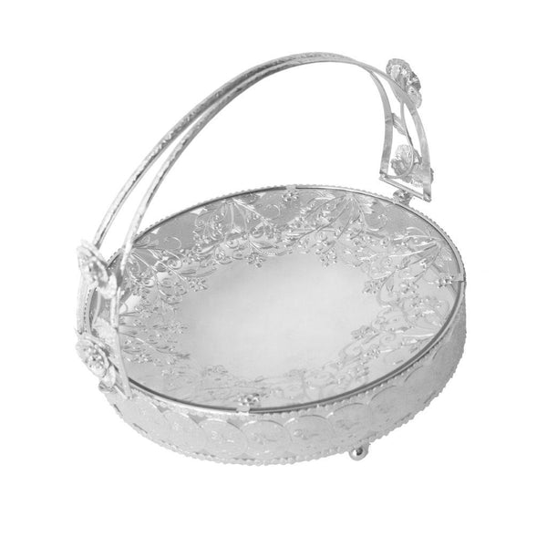 Deco Silver Metal Round Serving Tray Fruit Basket
