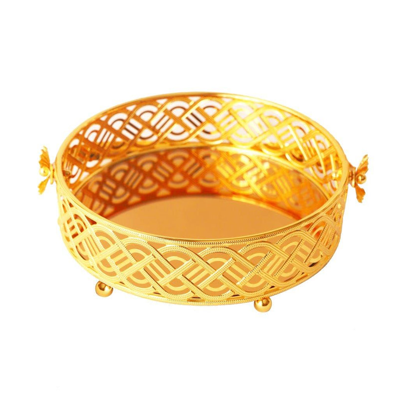 Deco Gold Metal Round Serving Tray Fruit Basket Set of 2 Pcs