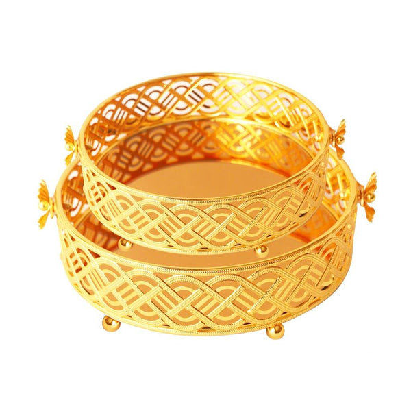 Deco Gold Metal Round Serving Tray Fruit Basket Set of 2 Pcs
