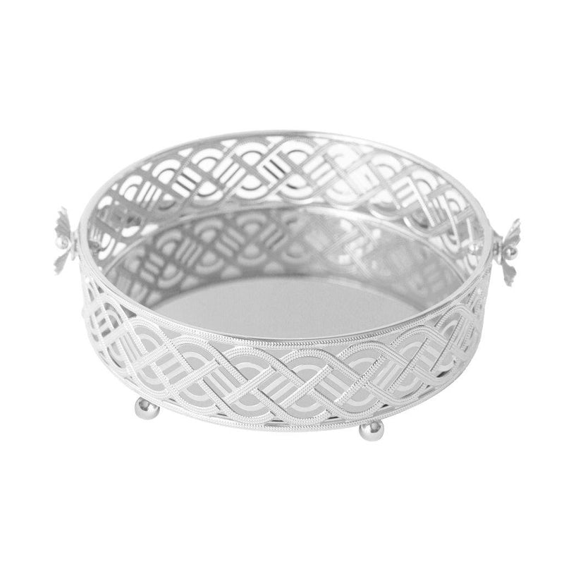 Deco Silver Metal Round Serving Tray Fruit Basket Set of 2 Pcs