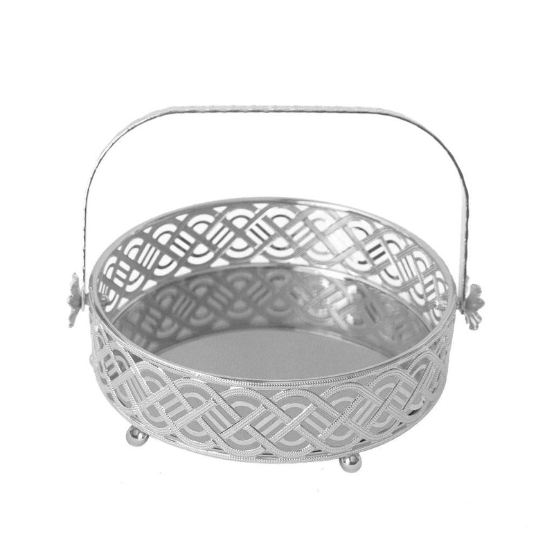 Deco Silver Metal Round Serving Tray Fruit Basket Set of 2 Pcs