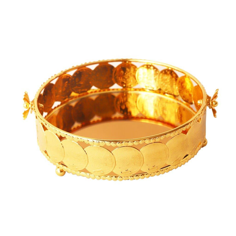 Deco Gold Metal Round Serving Tray Fruit Basket Set of 2 Pcs