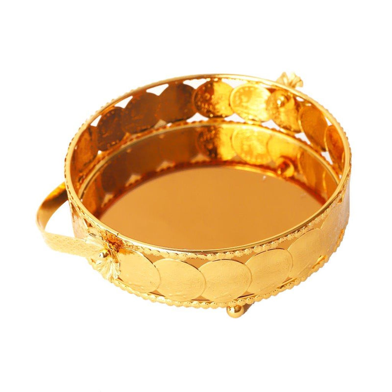Deco Gold Metal Round Serving Tray Fruit Basket Set of 2 Pcs