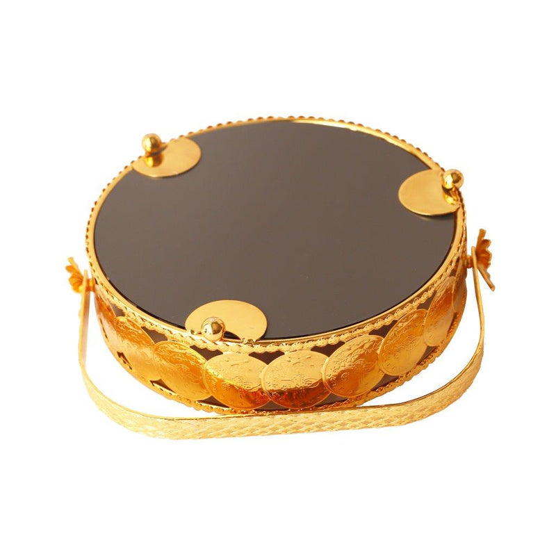 Deco Gold Metal Round Serving Tray Fruit Basket Set of 2 Pcs