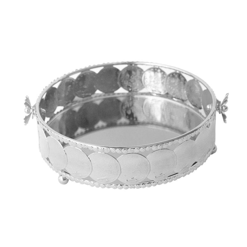 Deco Silver Metal Round Serving Tray Fruit Basket Set of 2 Pcs